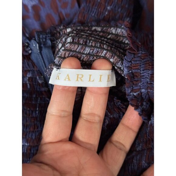 Purple Leopard Print Smocked Mini Dress Long Sleeve High Neck Peasant MEDIUM - Picture 3 of 11